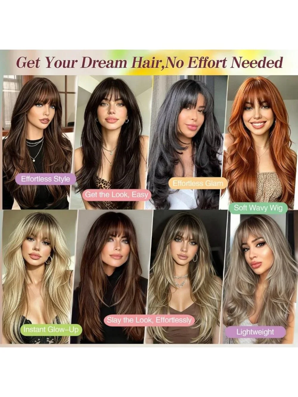 Layered Brown Highlight Wig with Bangs, 26